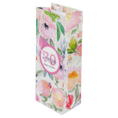 Sac Cadeau Pour Bouteille 70e anniversaire rose violet floraux élégant (Devant Angle)