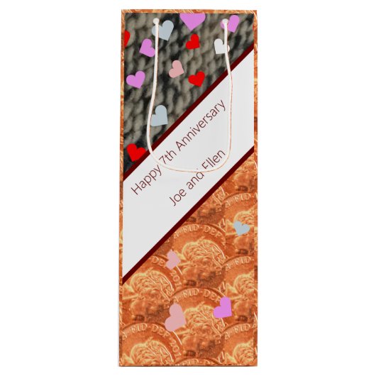 Sac Cadeau Pour Bouteille 7e anniversaire, laine et cuivre (Devant)