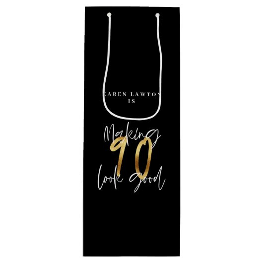 Sac Cadeau Pour Bouteille 90 ans en or (Devant)