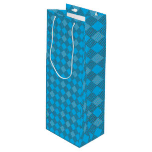 Sac Cadeau Pour Bouteille à damiers motif 01 w Lblue BG