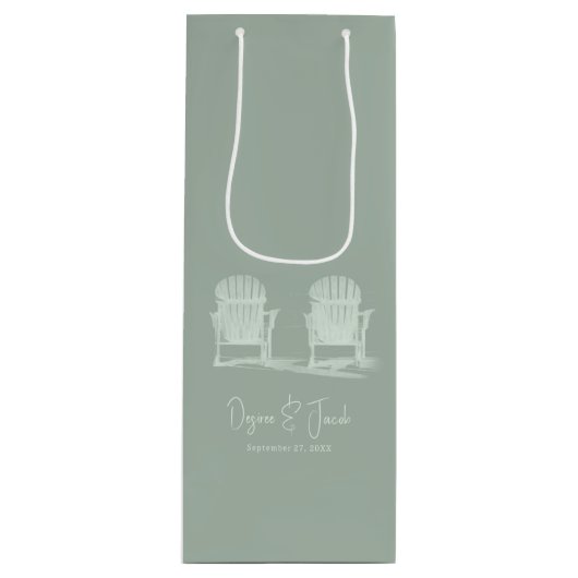 Sac Cadeau Pour Bouteille Adirondack Chaises De Plage Sage Vert Mariage Blan (Devant)