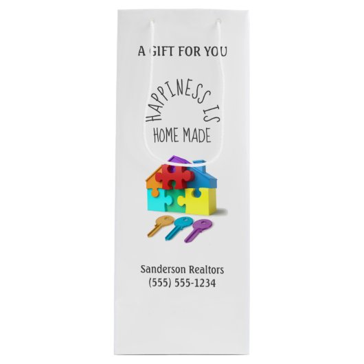 Sac Cadeau Pour Bouteille Ajouter Votre Logo Clés Immobilier Maison (Devant)