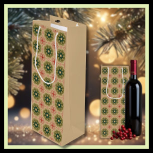 Sac Cadeau Pour Bouteille Ancien Pin Vert Rouge dentelle rouge Noël