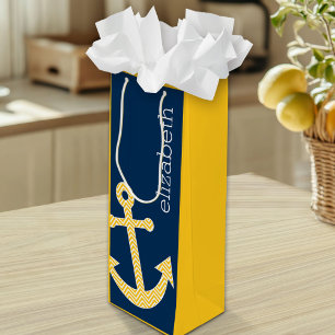Sac Cadeau Pour Bouteille Ancre nautique avec Motif de Navy Jaune Chevron