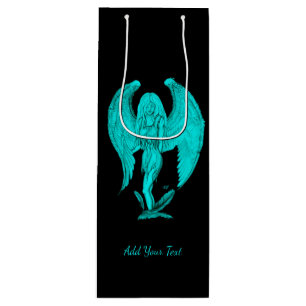 Sac Cadeau Pour Bouteille Angel en design noir et vert, Ajouter votre texte