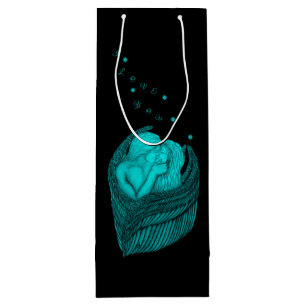 Sac Cadeau Pour Bouteille Angels Kissing, noir et vert Design