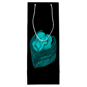 Sac Cadeau Pour Bouteille Angels Kissing, noir et vert Design