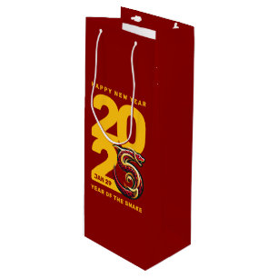 Sac Cadeau Pour Bouteille Année rouge or du serpent 2025