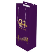 Sac Cadeau Pour Bouteille Anniversaire fête violet or musique notes nom (Devant Angle)
