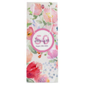 Sac Cadeau Pour Bouteille Anniversaire rose floraux nom monogramme (Dos)