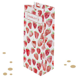 Sac Cadeau Pour Bouteille Aquarelle de fraise personnalisée