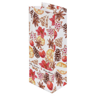 Sac Cadeau Pour Bouteille Aquarelle Éléments de Noël Motif sans couture
