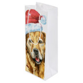 Sac Cadeau Pour Bouteille Aquarelle Golden Retriever Père Noël (Dos Angle)