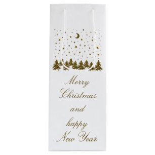 Sac Cadeau Pour Bouteille Arbre de Noël en or brillant, lune, étoiles Noël