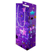 Sac Cadeau Pour Bouteille Arrière - plan de feuille violet avec étoiles (Devant Angle)