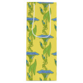 Sac Cadeau Pour Bouteille Art Nouveau jaune Ipomoea papier peint fleuri damé (Devant)