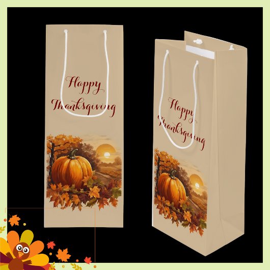 Sac Cadeau Pour Bouteille Autumn Thanksgiving Pumpkin Theme