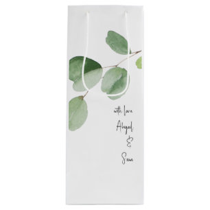 Sac Cadeau Pour Bouteille Avec Amour, Noms Personnalisés Eucalyptus Mariage
