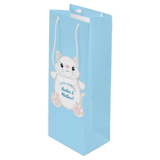 Sac Cadeau Pour Bouteille Baby shower chat Kitty Blue (Devant Angle)