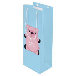 Sac Cadeau Pour Bouteille Baby shower de cochon bleu