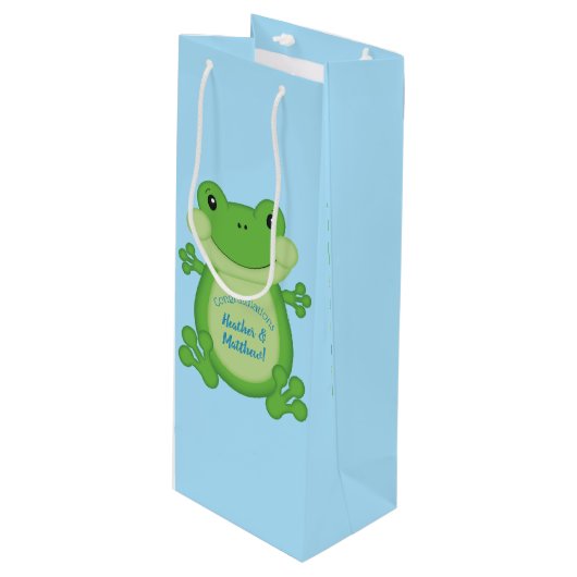 Sac Cadeau Pour Bouteille Baby shower de grenouille bleu (Devant Angle)