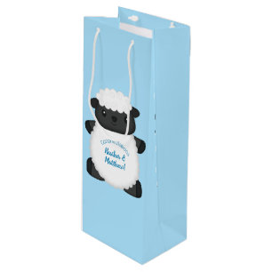 Sac Cadeau Pour Bouteille Baby shower de mouton ferme Blue Boy