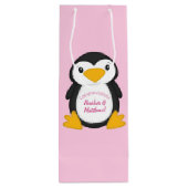 Sac Cadeau Pour Bouteille Baby shower de pingouin rose (Dos)