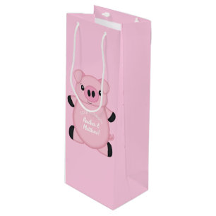 Sac Cadeau Pour Bouteille Baby shower de porc rose