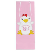 Sac Cadeau Pour Bouteille Baby shower de poulet ferme rose (Dos)