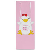 Sac Cadeau Pour Bouteille Baby shower de poulet ferme rose (Devant)