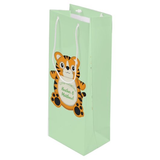 Sac Cadeau Pour Bouteille Baby shower de tigre vert (Devant Angle)