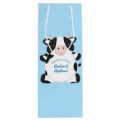Sac Cadeau Pour Bouteille Baby shower de vache bleu (Dos)