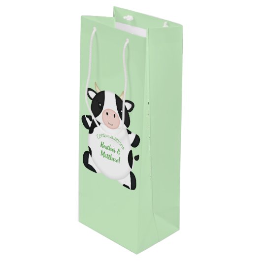 Sac Cadeau Pour Bouteille Baby shower de vache vert (Devant Angle)