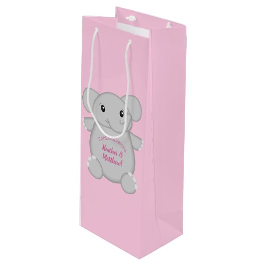 Sac Cadeau Pour Bouteille Baby shower d'éléphant rose (Devant Angle)