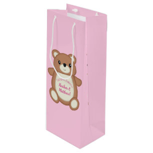 Sac Cadeau Pour Bouteille Baby shower d'ours en peluche rose