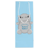 Sac Cadeau Pour Bouteille Baby shower Hippo bleu (Dos)