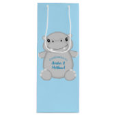 Sac Cadeau Pour Bouteille Baby shower Hippo bleu (Devant)