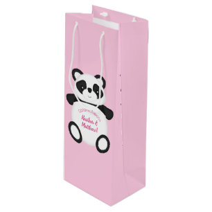 Sac Cadeau Pour Bouteille Baby shower Ours Panda Rose