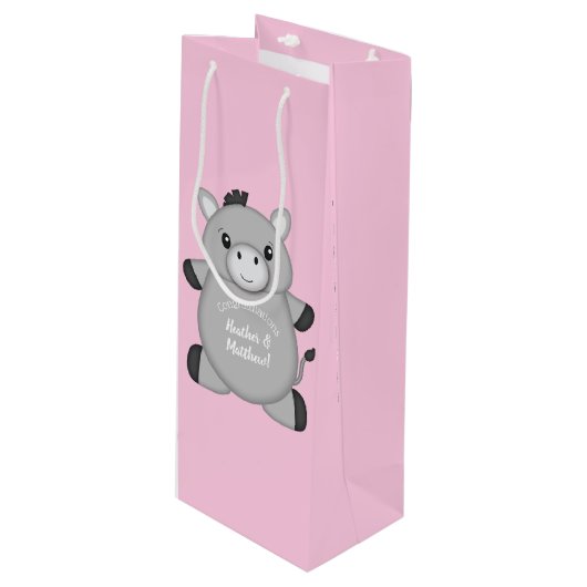 Sac Cadeau Pour Bouteille Baby shower rose âne (Devant Angle)