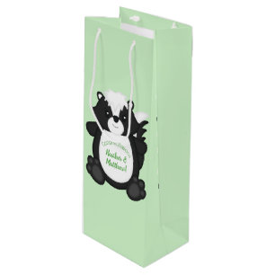 Sac Cadeau Pour Bouteille Baby shower Skunk Green
