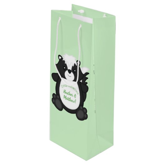 Sac Cadeau Pour Bouteille Baby shower Skunk Green (Devant Angle)