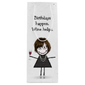 Sac Cadeau Pour Bouteille Baguette d'anniversaire Figure Girl avec verre de (Devant)