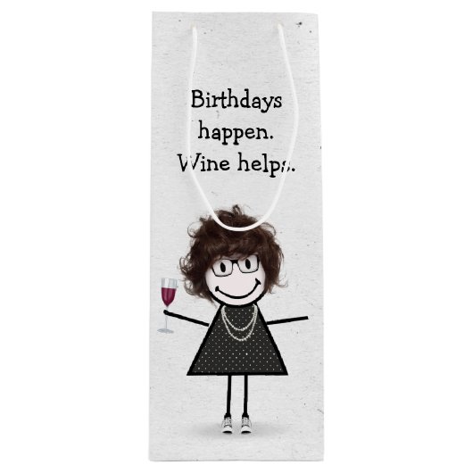 Sac Cadeau Pour Bouteille Baguette d'anniversaire Figure Girl avec verre de (Devant)