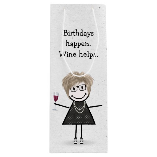Sac Cadeau Pour Bouteille Baguette d'anniversaire Figure Girl avec verre de (Devant)