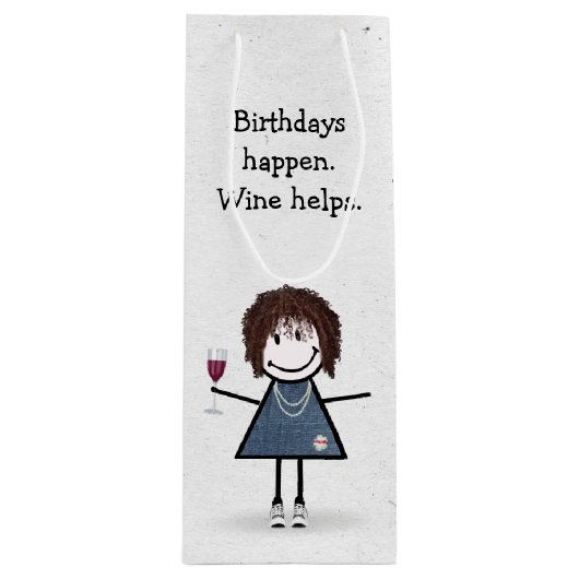 Sac Cadeau Pour Bouteille Baguette d'anniversaire Figure Girl avec verre de (Devant)