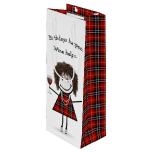 Sac Cadeau Pour Bouteille Baguette d'anniversaire Figure Girl avec vin rouge