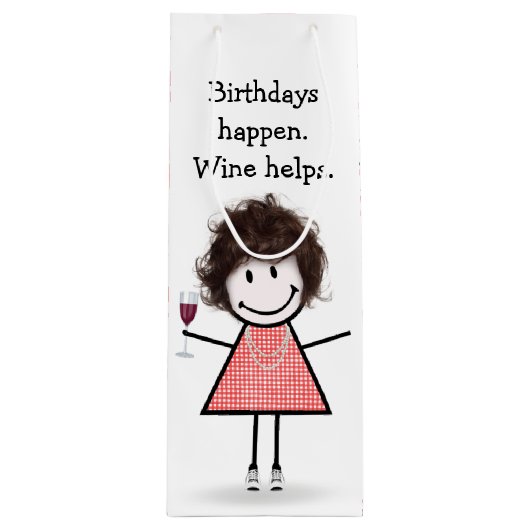 Sac Cadeau Pour Bouteille Baguette d'anniversaire Figure Girl avec vin rouge (Devant)