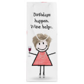 Sac Cadeau Pour Bouteille Baguette d'anniversaire Figure Girl avec vin rouge (Devant)