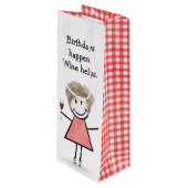 Sac Cadeau Pour Bouteille Baguette d'anniversaire Figure Girl avec vin rouge (Devant Angle)