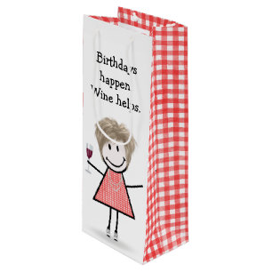 Sac Cadeau Pour Bouteille Baguette d'anniversaire Figure Girl avec vin rouge